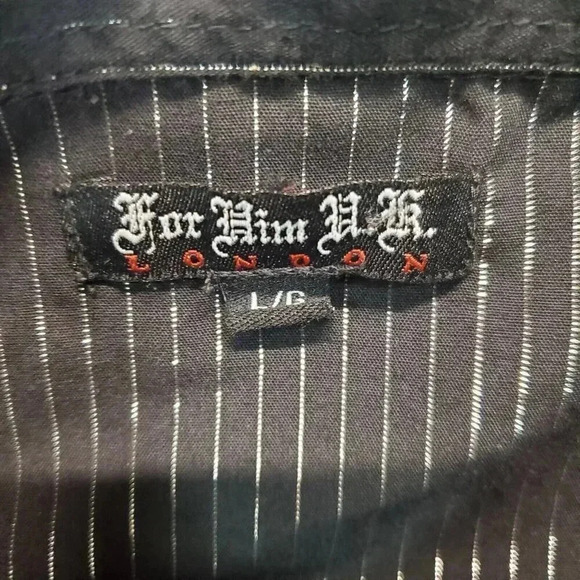 For Him London Men's Black Pinstripe Rhinestone Cross Button Up Shirt L - Picture 3 of 16